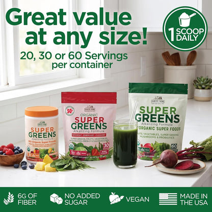 Country Farms Organic Super Greens Powder – Plant-Based Wellness Blend for Nourishing Self-Care Rituals, Fiber and Probiotic Support