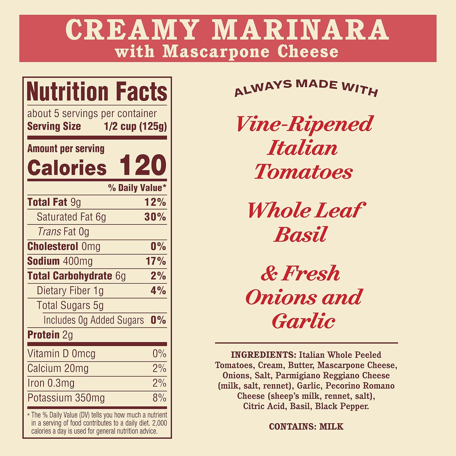 creamy marinara base blended with mascarpone cheese