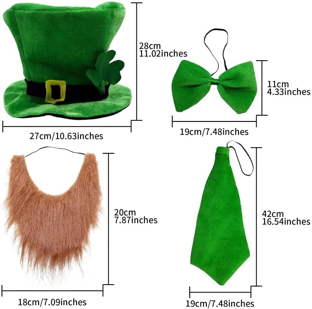 CreepyParty St. Patrick's Day Leprechaun Costume Set – Fun Holiday Gift for Him, 4-Piece Irish Costume Accessories Kit