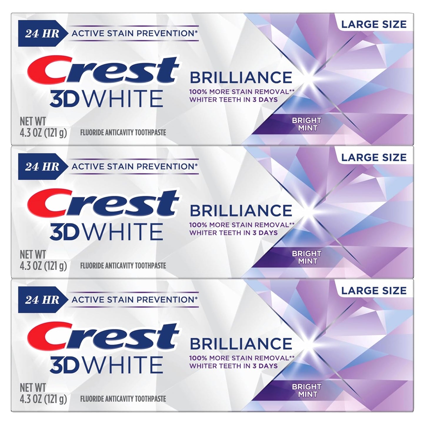 Crest 3D White Brilliance Bright Mint Toothpaste – Three Tube Whitening Set for a Clean, Uncluttered Bathroom Counter
