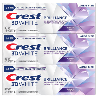Crest 3D White Brilliance Bright Mint Toothpaste – Three Tube Whitening Set for a Clean, Uncluttered Bathroom Counter