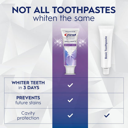Crest 3D White Brilliance Bright Mint Toothpaste – Three Tube Whitening Set for a Clean, Uncluttered Bathroom Counter