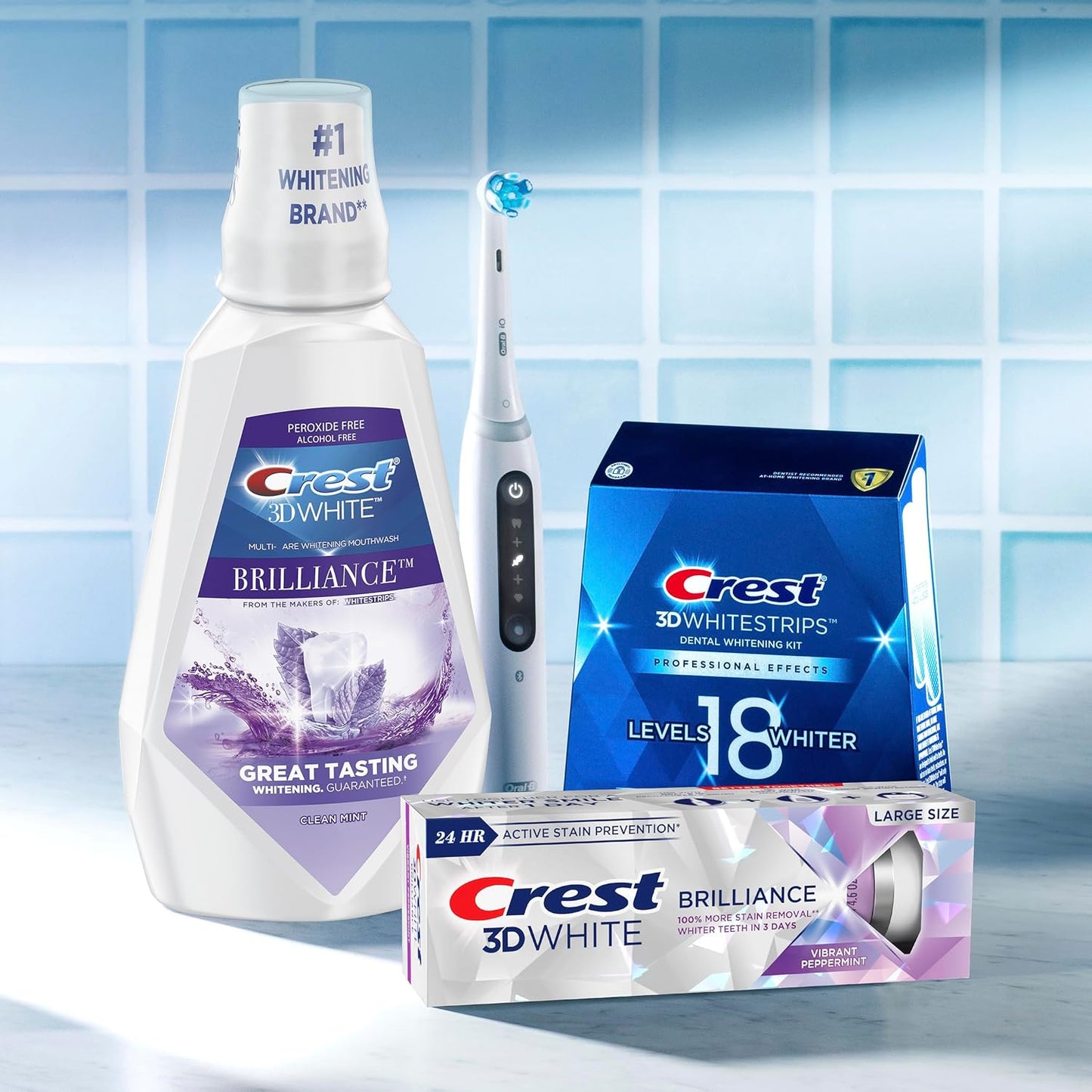Crest 3D White Brilliance Whitening Mouthwash – Alcohol-Free Clean Mint, 2x1L Family-Safe Twin Pack