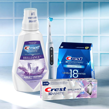 Crest 3D White Brilliance Whitening Mouthwash – Alcohol-Free Clean Mint, 2x1L Family-Safe Twin Pack