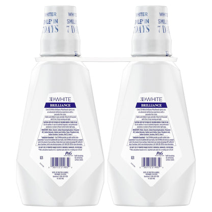 Crest 3D White Brilliance Whitening Mouthwash – Alcohol-Free Clean Mint, 2x1L Family-Safe Twin Pack