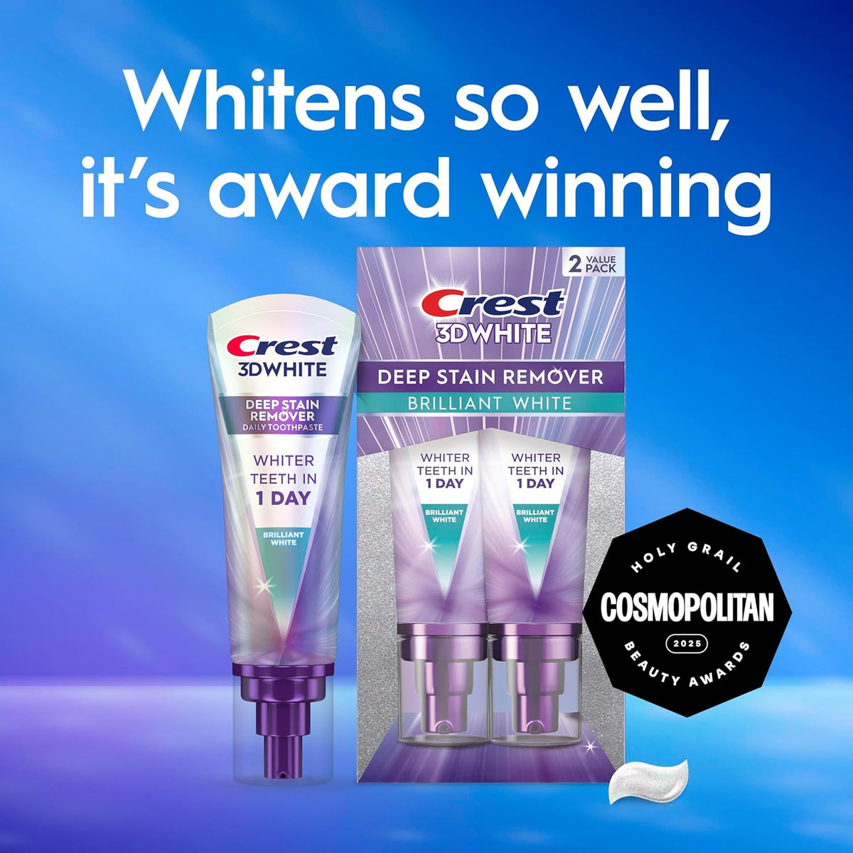 Crest 3D White Deep Stain Remover Toothpaste – 3.1oz Carry-On Tube for Hotel Bathroom Counters