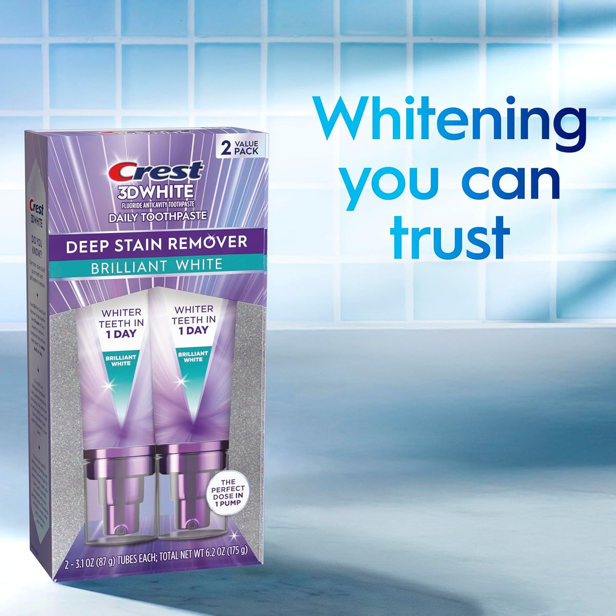 Crest 3D White Deep Stain Remover Toothpaste – 3.1oz Carry-On Tube for Hotel Bathroom Counters