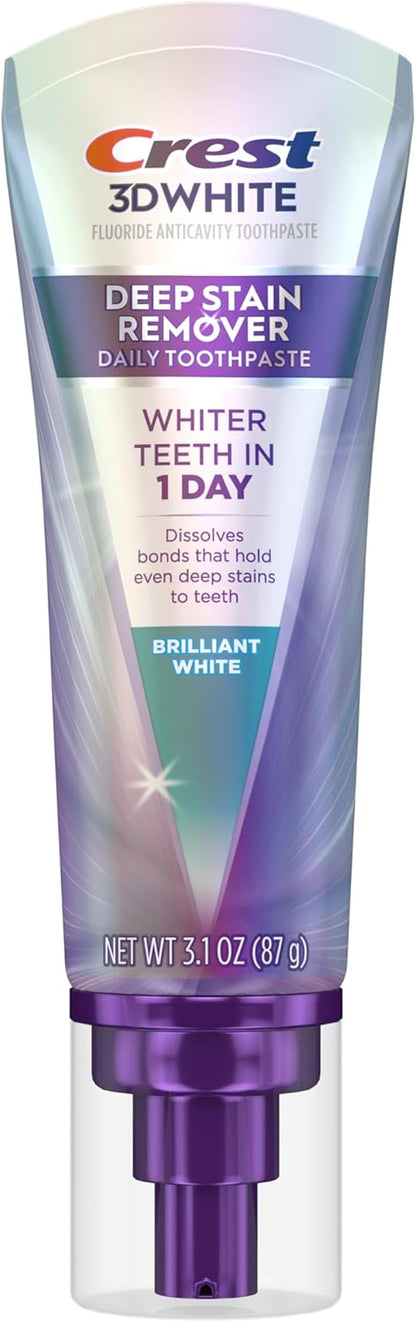 Crest 3D White Deep Stain Remover Toothpaste – 3.1oz Carry-On Tube for Hotel Bathroom Counters