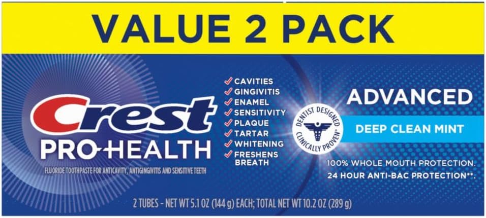 Crest Pro-Health Advanced Deep Clean Mint Toothpaste for the Whole Household, Two 5.1 oz Tubes in One Pack