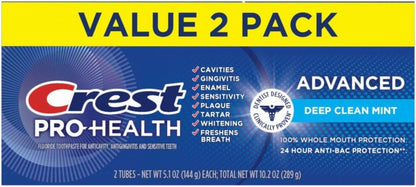 Crest Pro-Health Advanced Deep Clean Mint Toothpaste for the Whole Household, Two 5.1 oz Tubes in One Pack