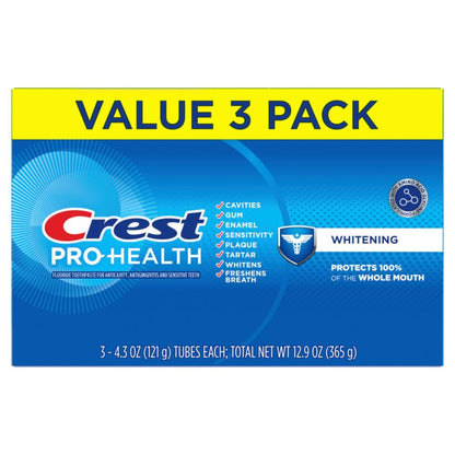 Crest Pro-Health Whitening Toothpaste 4.3oz 3-Pack Thoughtful Care Package Gift for College Students