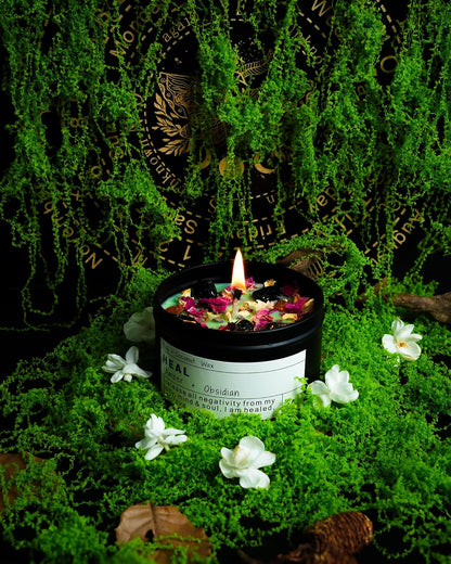 crystal and gemstone infusion (obsidian plus amber system) with palo-santo cleansing