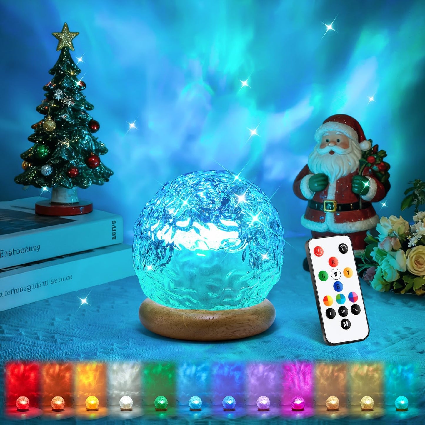 crystal ball glass shade with translucent prism design and natural wood grain base