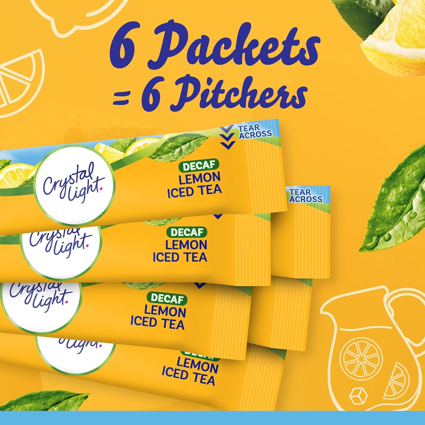 Crystal Light Decaf Lemon Iced Tea – Family Table Drink for Kids' Lunches and Backyard Cookouts, No-Caffeine Pitcher Mix