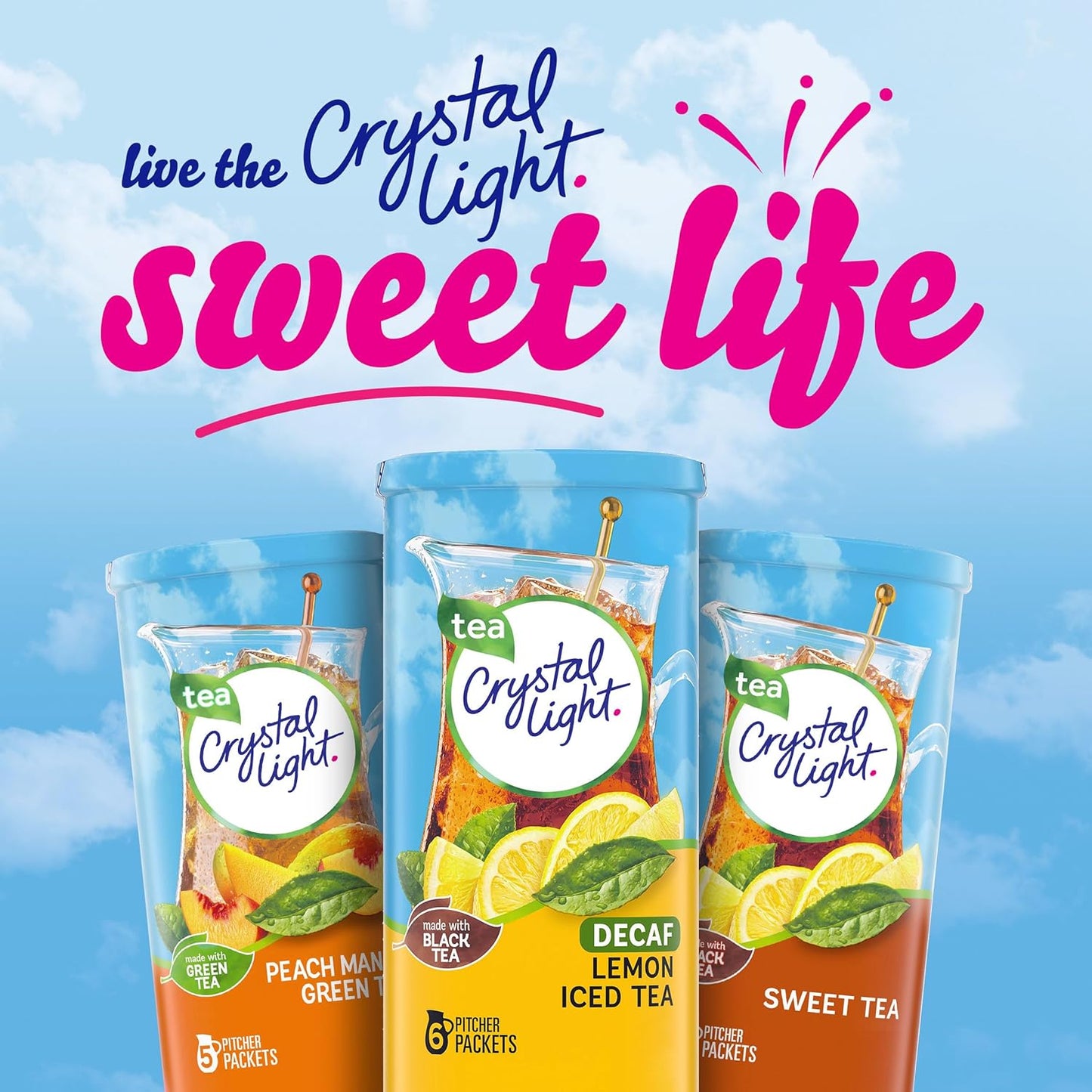 Crystal Light Decaf Lemon Iced Tea – Family Table Drink for Kids' Lunches and Backyard Cookouts, No-Caffeine Pitcher Mix