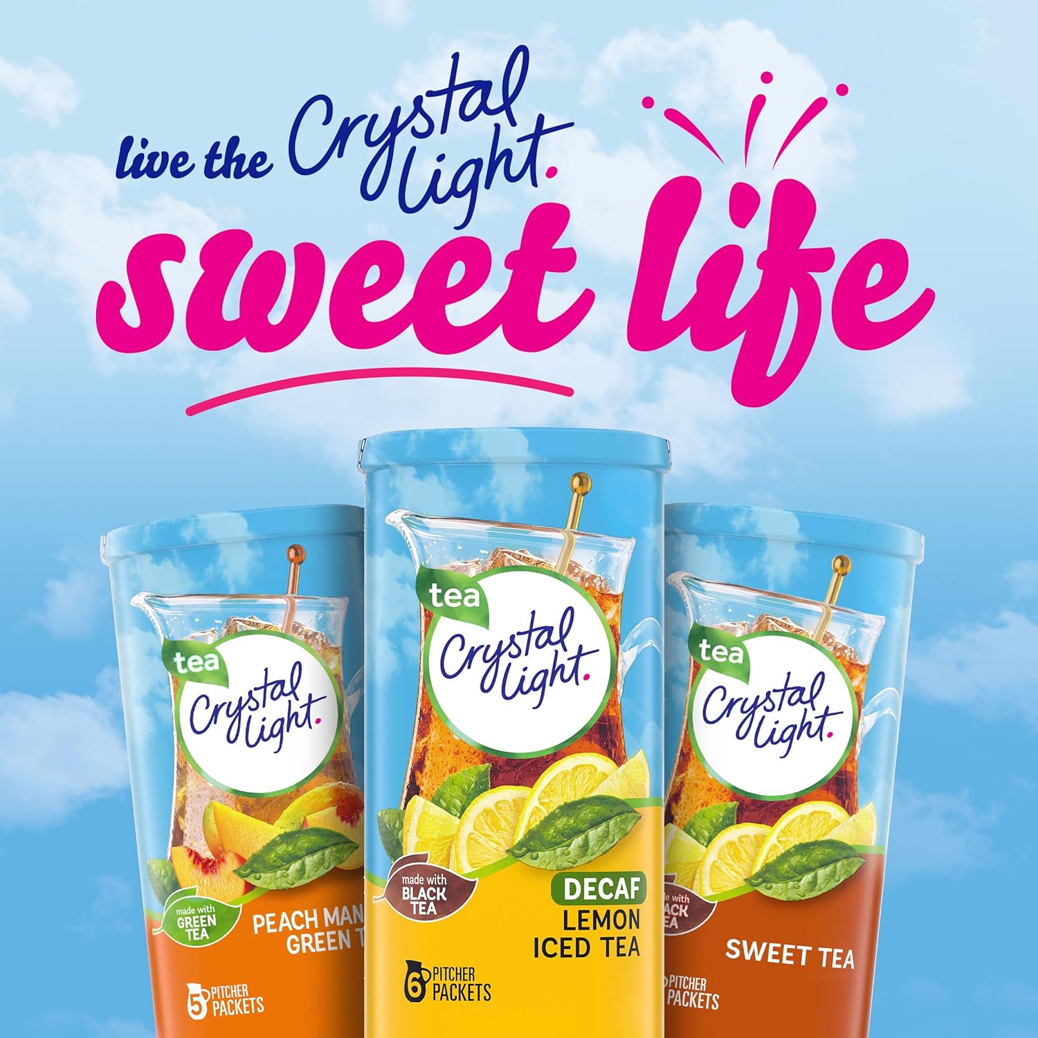 Crystal Light Decaf Lemon Iced Tea – Family Table Drink for Kids' Lunches and Backyard Cookouts, No-Caffeine Pitcher Mix