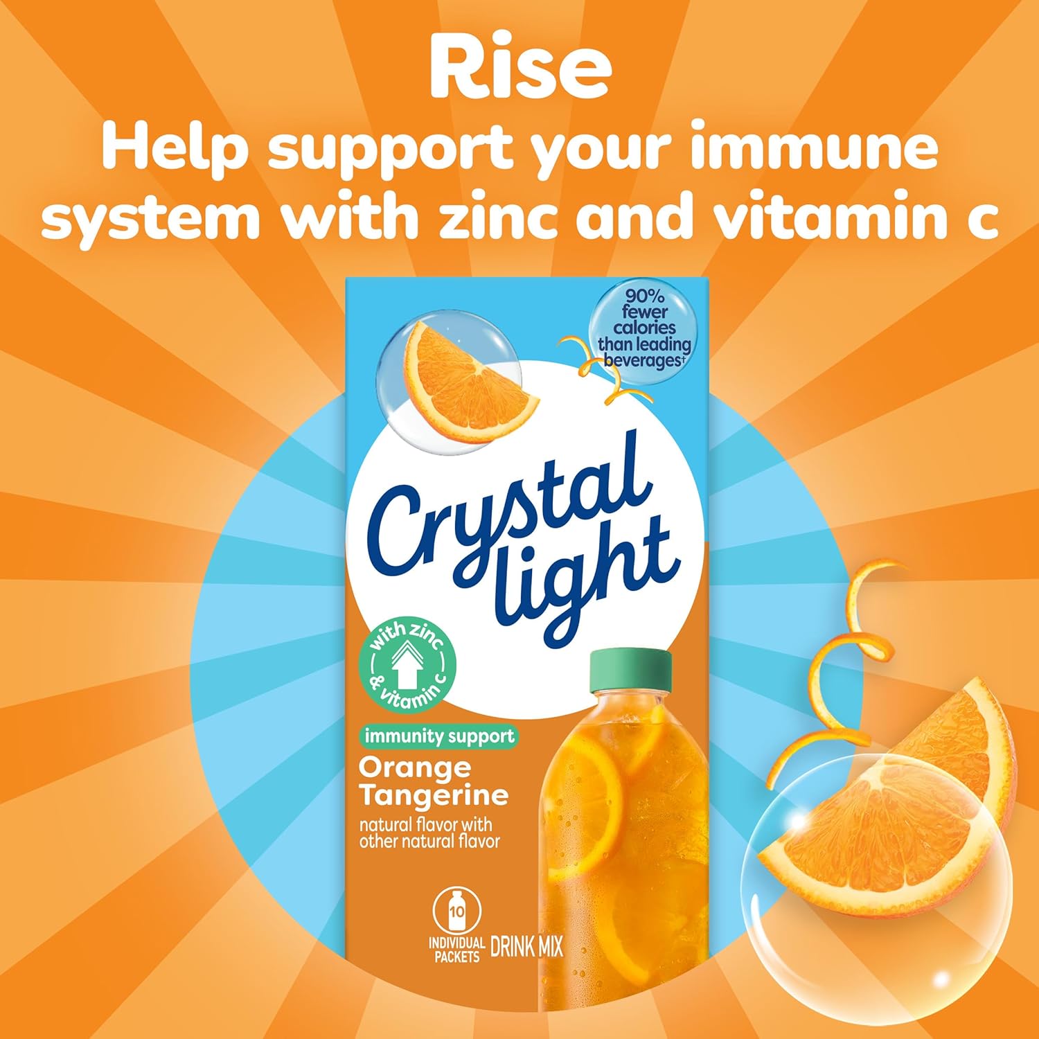 Crystal Light Immunity Support Orange Tangerine Drink Mix – Office Desk Hydration for Busy Professionals, Quick Vitamin C Boost Without Sugary Sodas