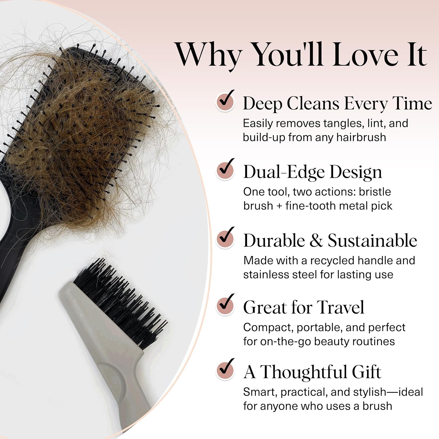 curved handle with integrated finger grip for comfortable, controlled cleaning