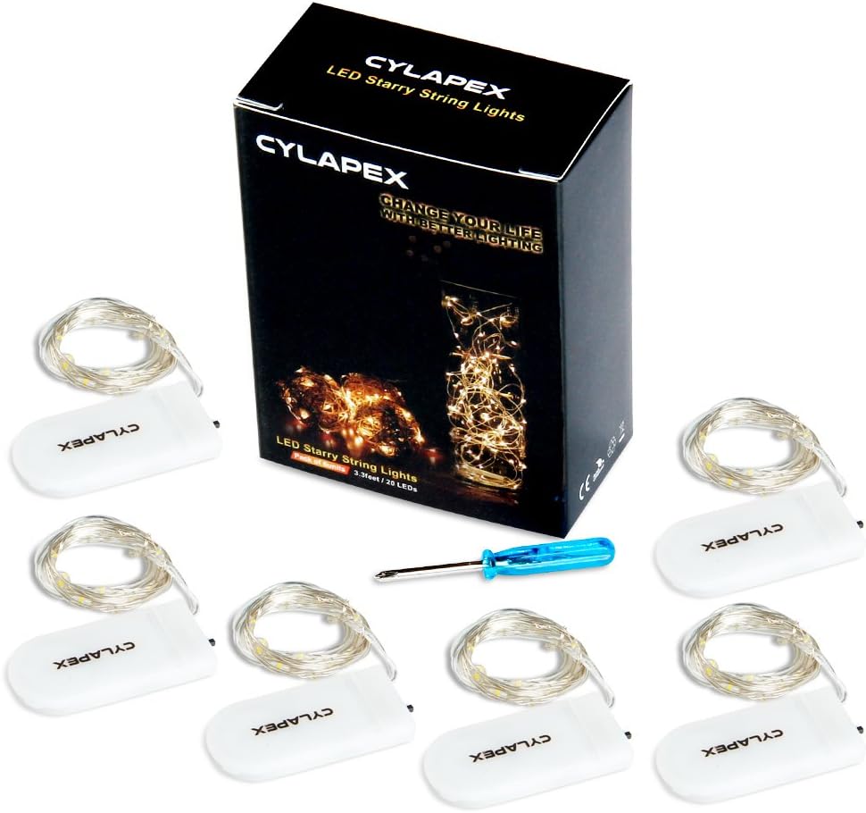 CYLAPEX 6 Pack Warm White Fairy Lights Battery Operated 7ft 20 LEDs Safe Cool to Touch Night Light for Kids Bedroom and Nursery