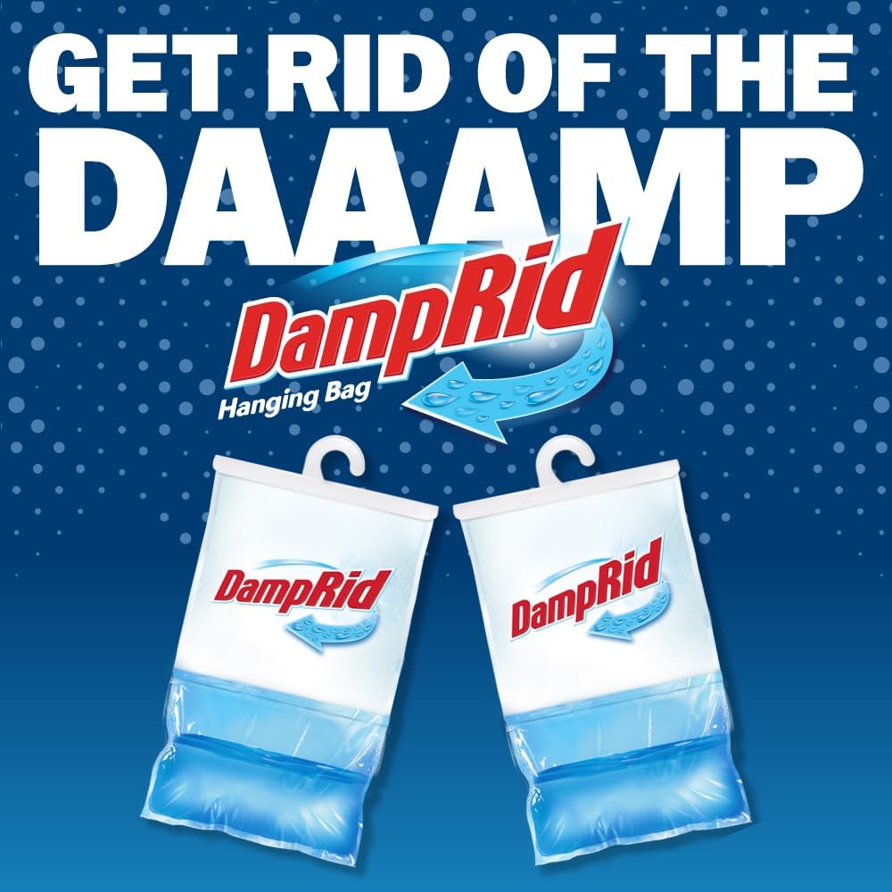 DampRid Hanging Bag Moisture Absorber Safer Than Plug-In Dehumidifiers in Kids Bedrooms, 6 Pack