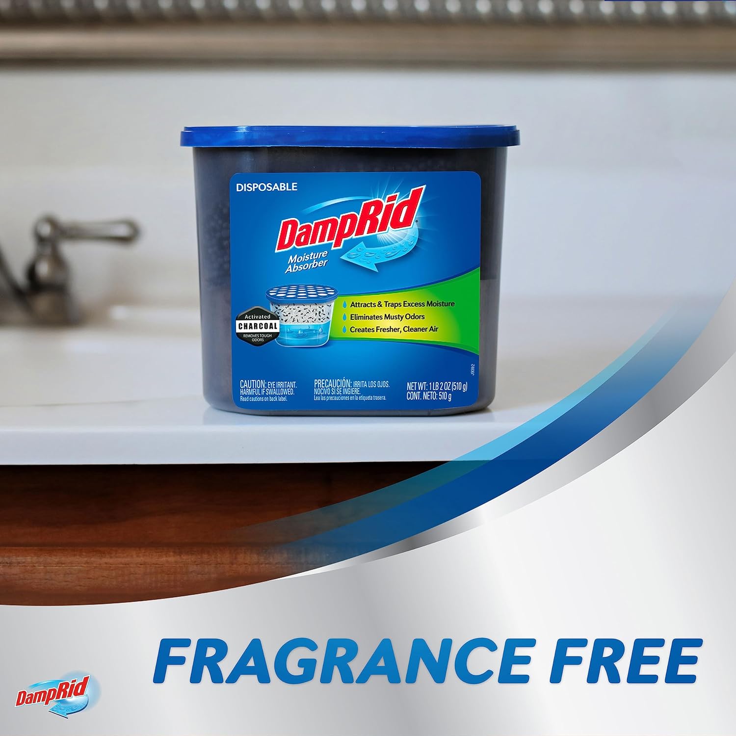 DampRid Unscented Moisture Absorber – Clean Design Home Care for Open Shelving and Under Sink Cabinets, No Refill Disposable