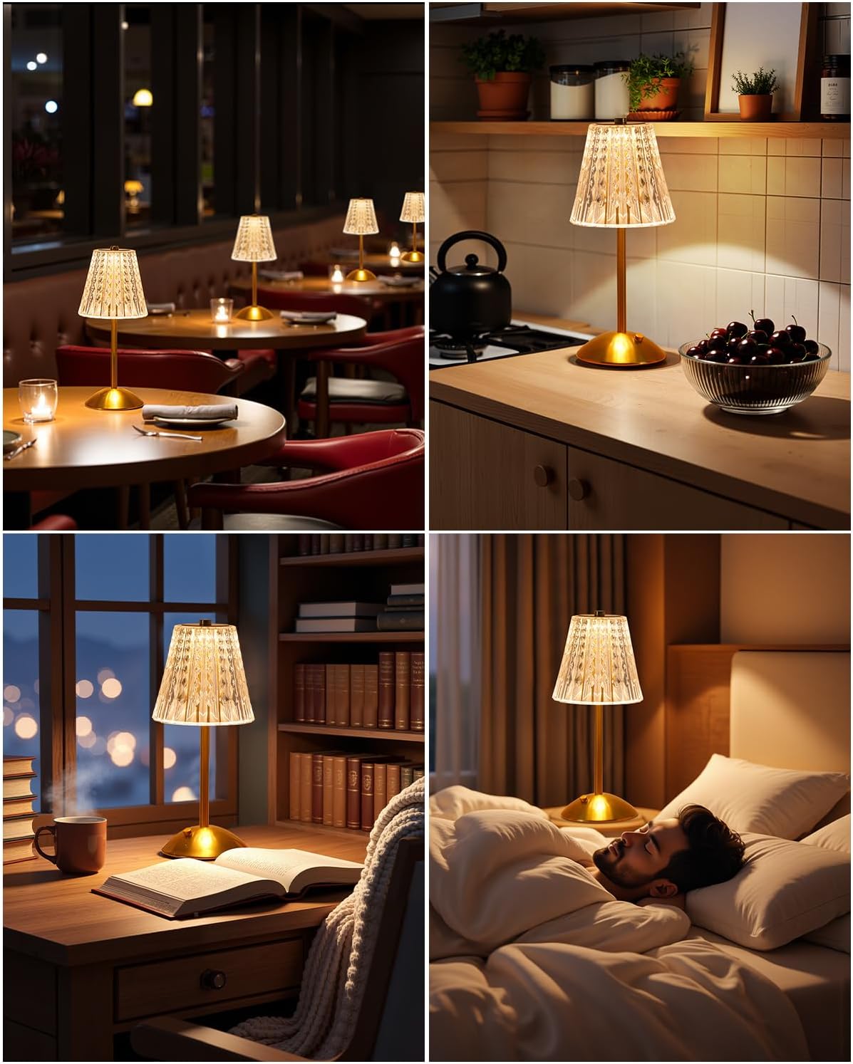 Dask Lamp Cordless Touch Table Lamp – Crystal Accent Light for Bedroom Nightstand and Cozy Living Room