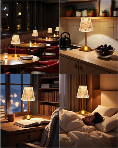 Dask Lamp Cordless Touch Table Lamp – Crystal Accent Light for Bedroom Nightstand and Cozy Living Room