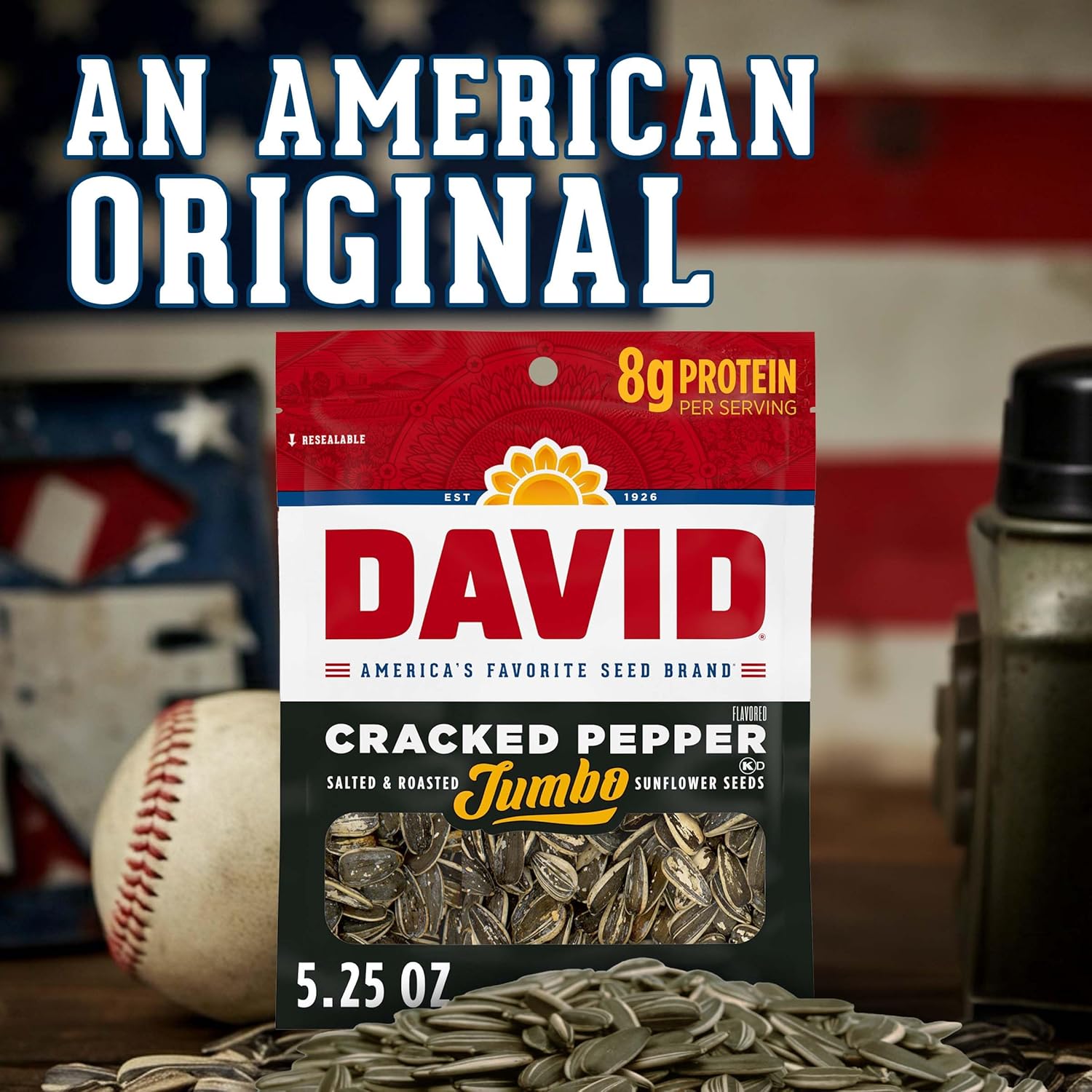DAVID Cracked Pepper Sunflower Seeds – Mindful Crunching Ritual for Stress Relief and Low-Sodium Snacking, Jumbo 5.25 oz