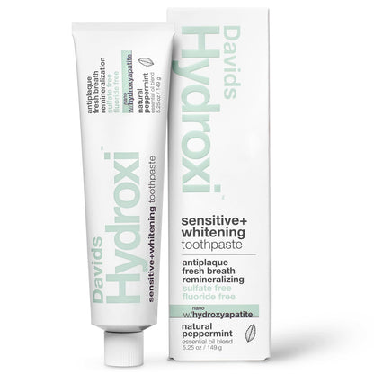 Davids Hydroxi Fluoride Free Nano Hydroxyapatite Toothpaste for Remineralizing, Sensitive Support, Whitening, Antiplaque, SLS Free, Natural Peppermint, 5.25oz, Made in USA