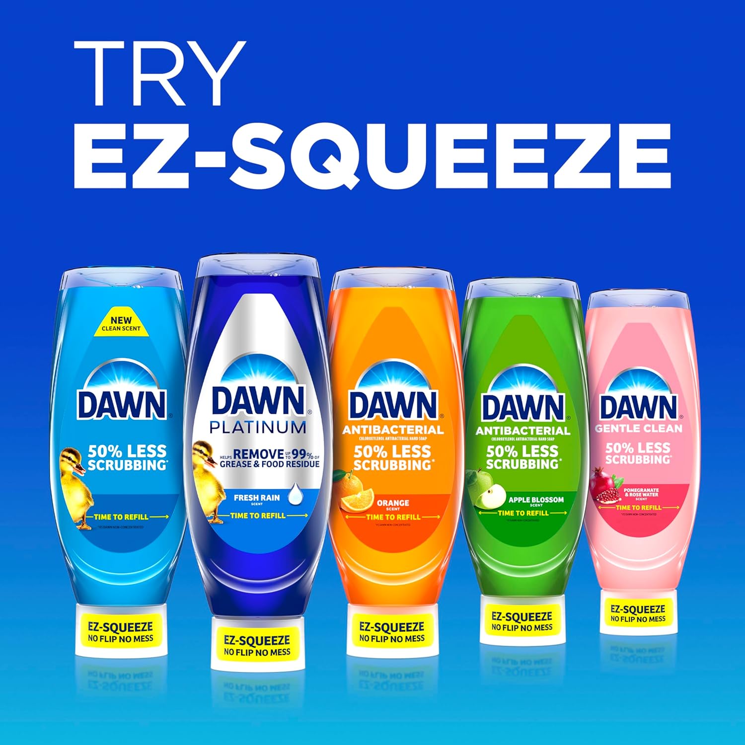 Dawn Platinum EZ-Squeeze Dish Soap Liquid – Backyard Grill and Picnic Dishwashing, Biodegradable Concentrated Formula, 6x18 Fl Oz Wild Jasmine