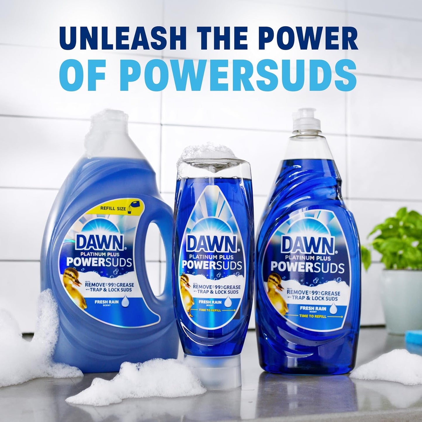 Dawn Platinum Plus PowerSuds 51.5 oz Refill – Fresh Rain Scent Dish Soap for a Calming Cleanup Ritual