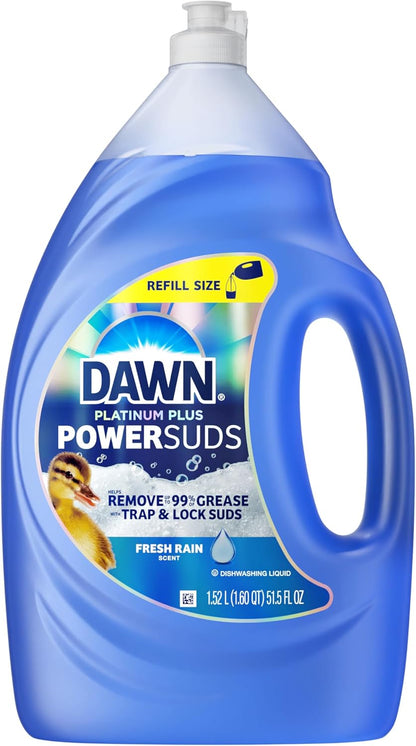 Dawn Platinum Plus PowerSuds 51.5 oz Refill – Fresh Rain Scent Dish Soap for a Calming Cleanup Ritual