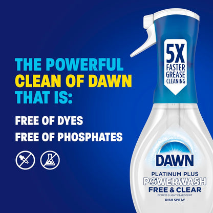 Dawn Powerwash Free & Clear Light Pear Dish Spray for Patio Grill Degreasing, Multi-Surface Cleaner Built for Open-Air Cooking