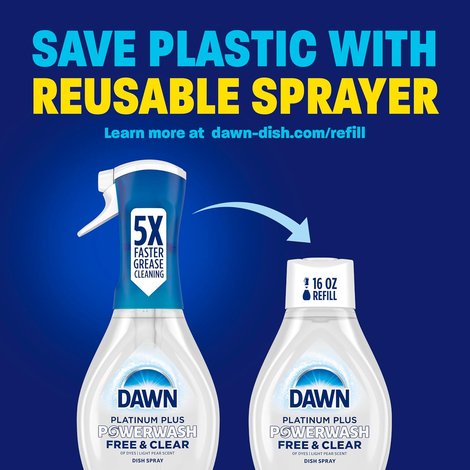 Dawn Powerwash Free & Clear Light Pear Dish Spray for Patio Grill Degreasing, Multi-Surface Cleaner Built for Open-Air Cooking