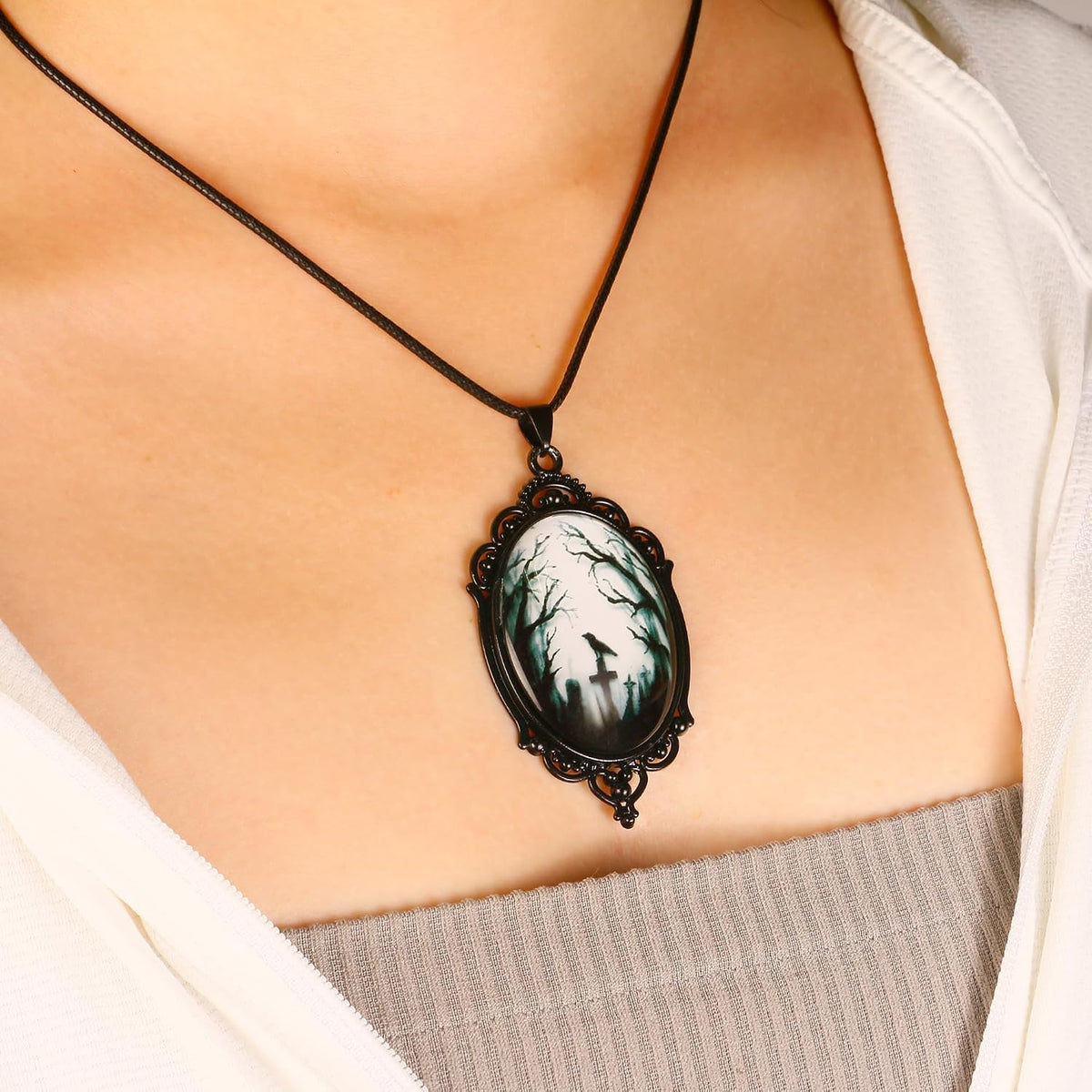 DAYANEY Gothic Necklace as Halloween Costume Jewelry for Women – Thoughtful Holiday and White Elephant Present for Gothic Friends and Sisters