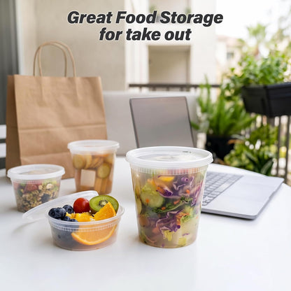 Dealusy 40-Pack 32 oz Airtight Containers – Uniform Round Bowls for Clutter-Free Fridge and Freezer Storage