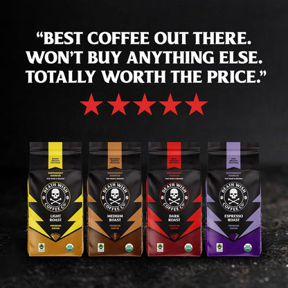 Death Wish Coffee Organic Dark Roast — High Caffeine Study Fuel for Library and Desk Sessions, 16 oz