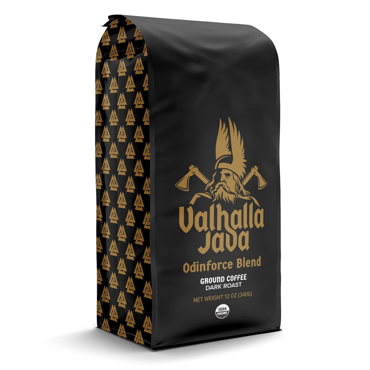 Death Wish Coffee Valhalla Java Ground Coffee – Strong Robusta Blend for Work Desk Energy, Bold Organic Dark Roast 12 oz