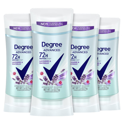 Degree Antiperspirant Deodorant 72-Hour Sweat and Odor Protection Lavender and Waterlily Antiperspirant for Women with MotionSense Technology 2.6 oz 4 Count