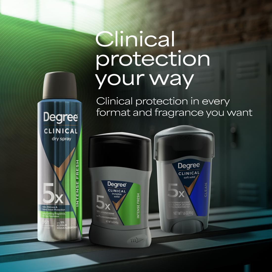 Degree Clinical Strength Antiperspirant Deodorant for Men 96-Hour Invisible Solid 5x Sweat Protection Intense Fresh for Hot and Humid Climates