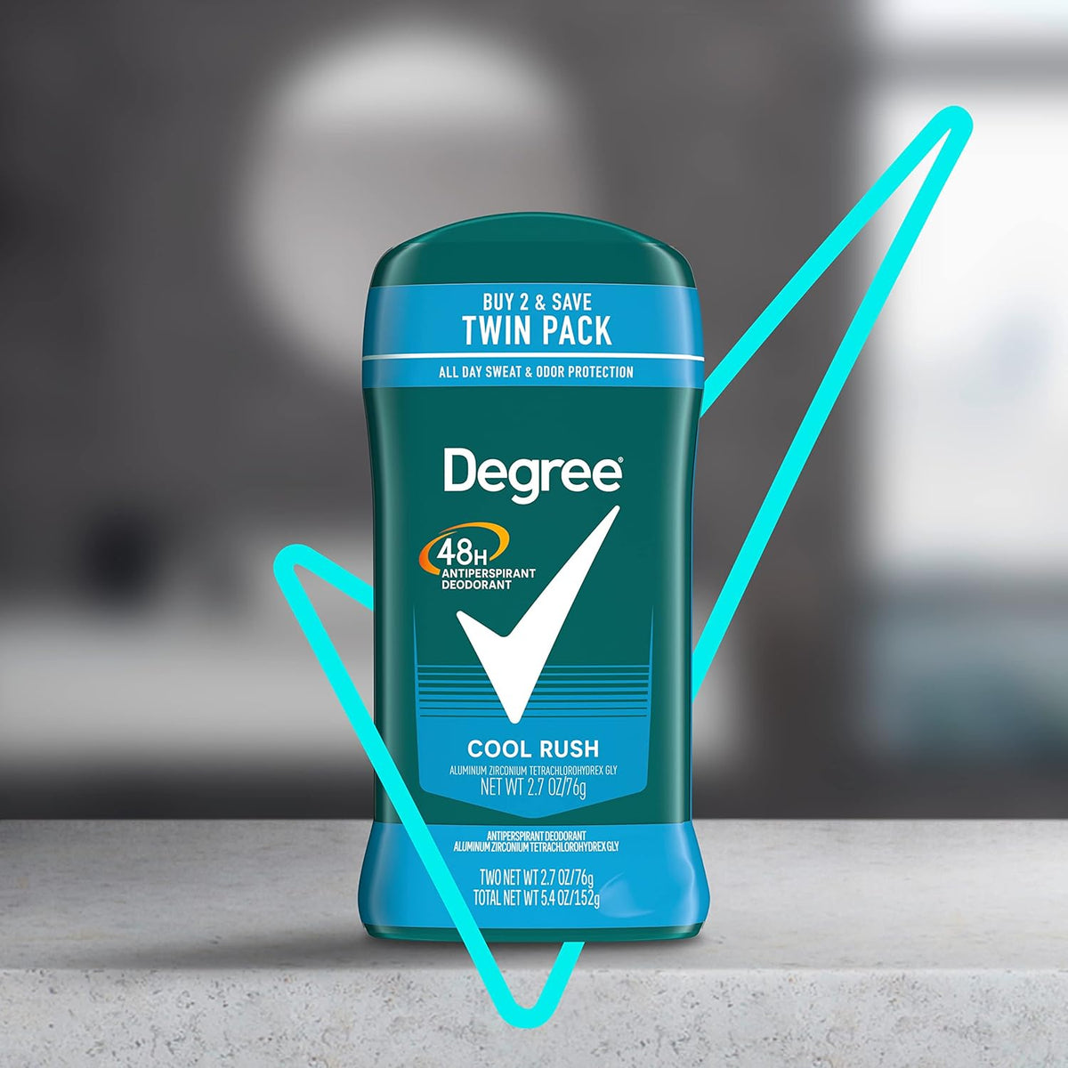 Degree Men Cool Rush Antiperspirant Stick Twin Pack 2.7 oz for Outdoor Work, Hiking, and Backyard Cookouts | 48-Hour Sweat Control