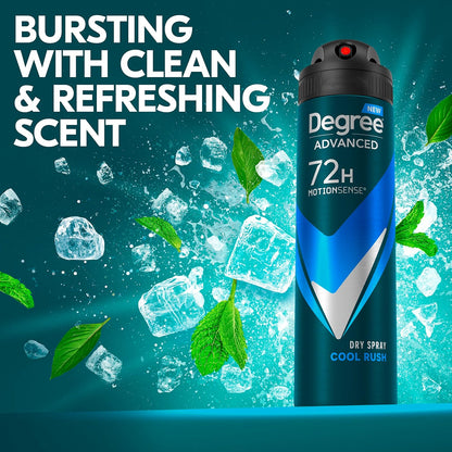 Degree Men MotionSense Dry Spray Cool Rush 4-Pack – Portable Sweat Defense for Hiking, Outdoor Dining, and Backyard Workouts