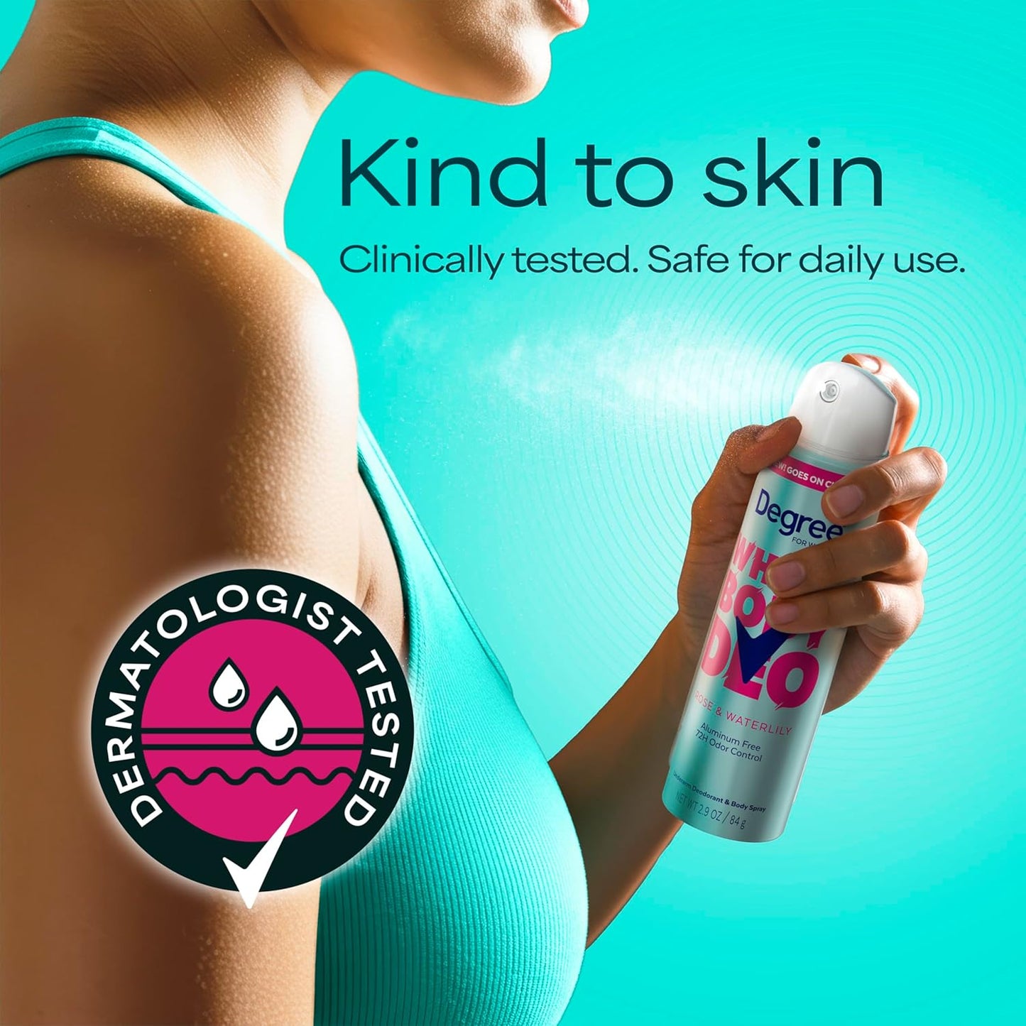 Degree Women Aluminum Free Deodorant Spray Rose and Waterlily Scent for Clean Bathroom Counter Styling