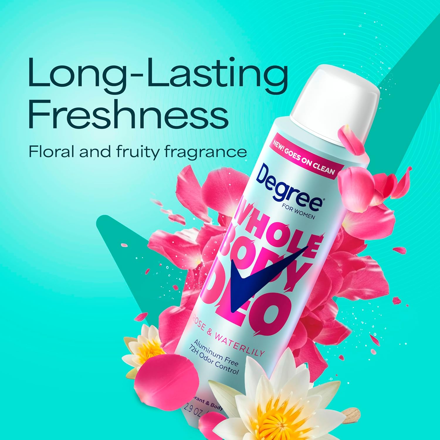 Degree Women Aluminum Free Deodorant Spray Rose and Waterlily Scent for Clean Bathroom Counter Styling