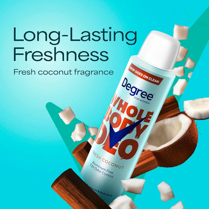 Degree Women Deodorant Spray Coconut Scent Aluminum Free 72H One Can Whole Body Simplicity