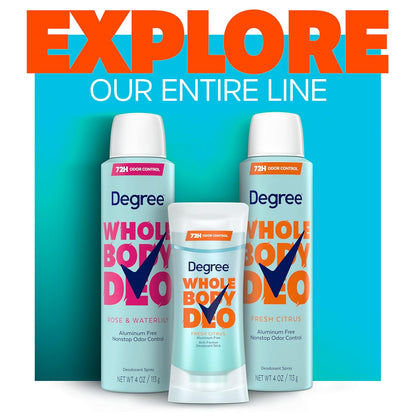 Degree Women Whole Body Deodorant Spray – Clean Aluminum-Free Citrus Deodorant for Capsule Bathroom and Neutral Vanity