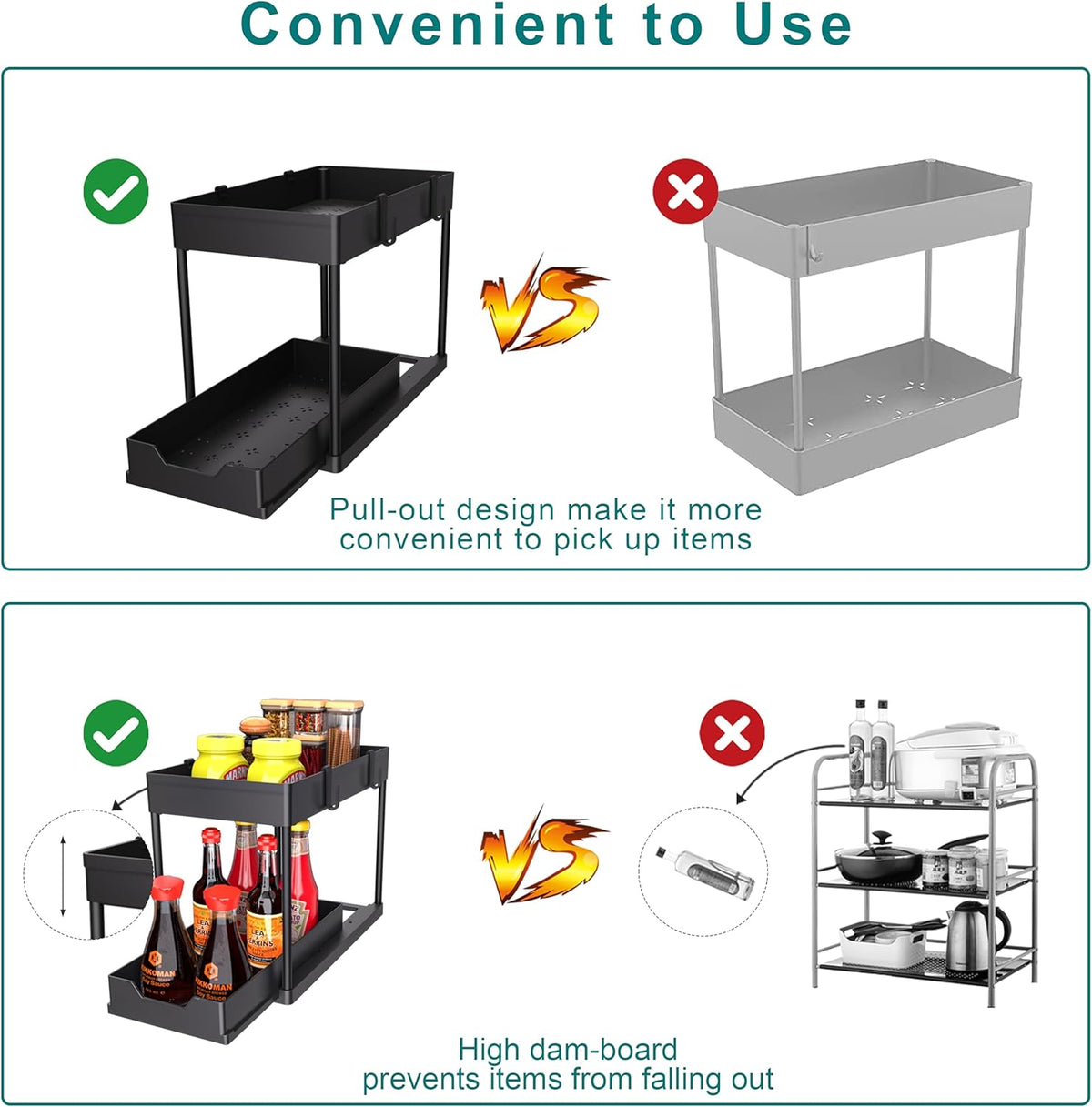 DEKAVA Tool-Free Under Sink Drawer – Simple Cabinet Upgrade, Compact 2 Pack Organizer for Restrained Spaces