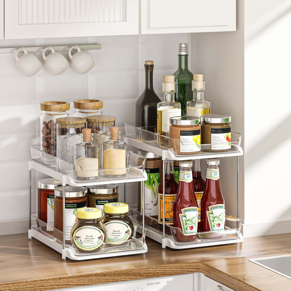 Delamu 2-Tier Stackable Organizer – Streamlined Under-Sink Cabinet System for Cleaning Supplies and Toiletries