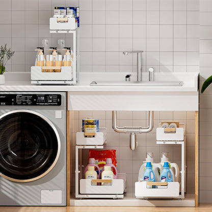 Delamu L-Shaped Pull-Out Cabinet Storage – Secure Suction-Cup Base for Safer Storage Around Pipes and Disposals