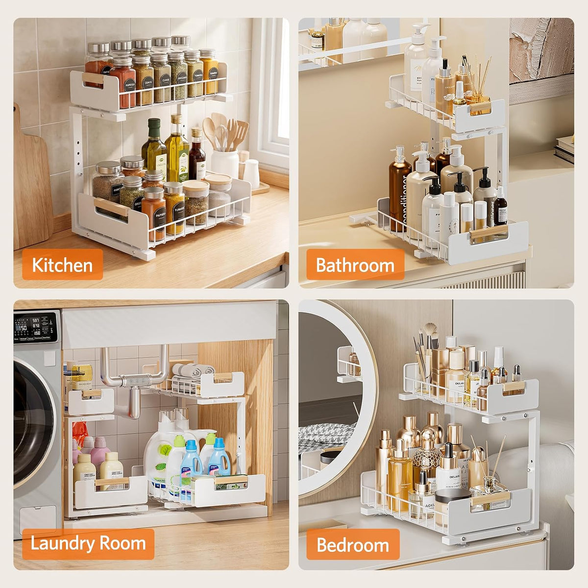 Delamu L-Shaped Pull-Out Cabinet Storage – Secure Suction-Cup Base for Safer Storage Around Pipes and Disposals